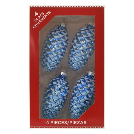 Holiday Time Glass Pine Cone Ornaments, Blue, 4 Pack | Walmart (US)