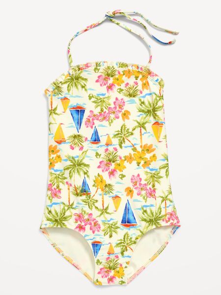 Printed Ruffled Halter One-Piece Swimsuit for Girls | Old Navy (US)