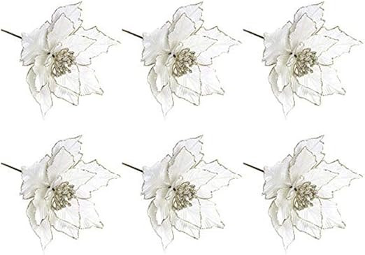 6Pcs Christmas Artificial Flowers,Silk Glitter Poinsettia Xmas Tree Ornaments,Faux Poinsettia DIY... | Amazon (US)
