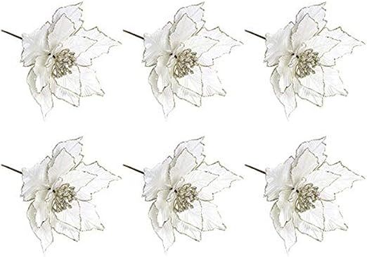 6Pcs Christmas Artificial Flowers,Silk Glitter Poinsettia Xmas Tree Ornaments,Faux Poinsettia DIY... | Amazon (US)