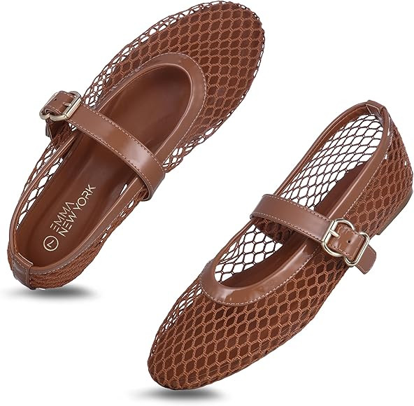 Women’s Mesh Ballet Flats – Fishnet Mary Jane Flats with Adjustable Buckle Strap, Breathable ... | Amazon (US)