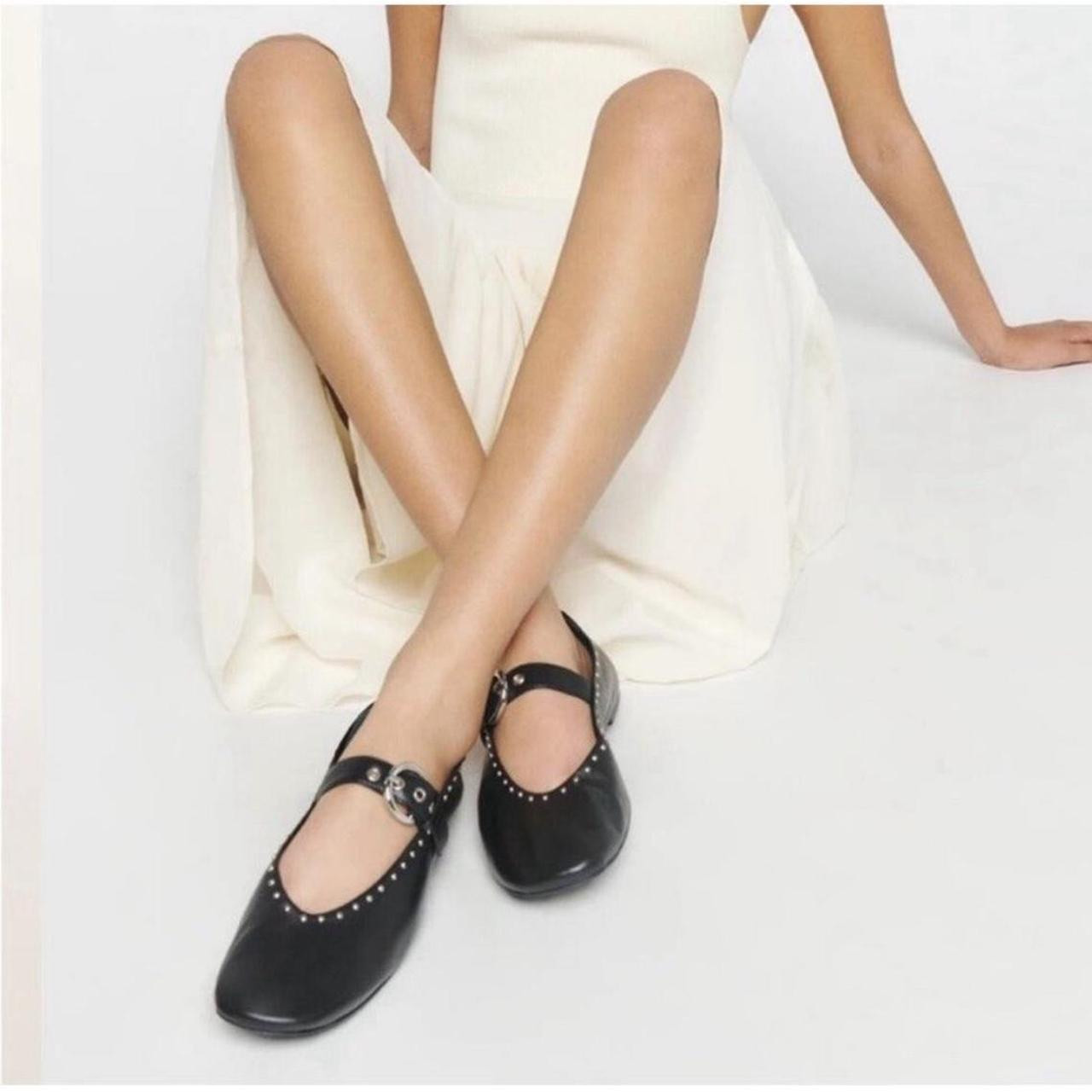 Reformation Women's Ballet shoes - Black/Cream | Depop US
