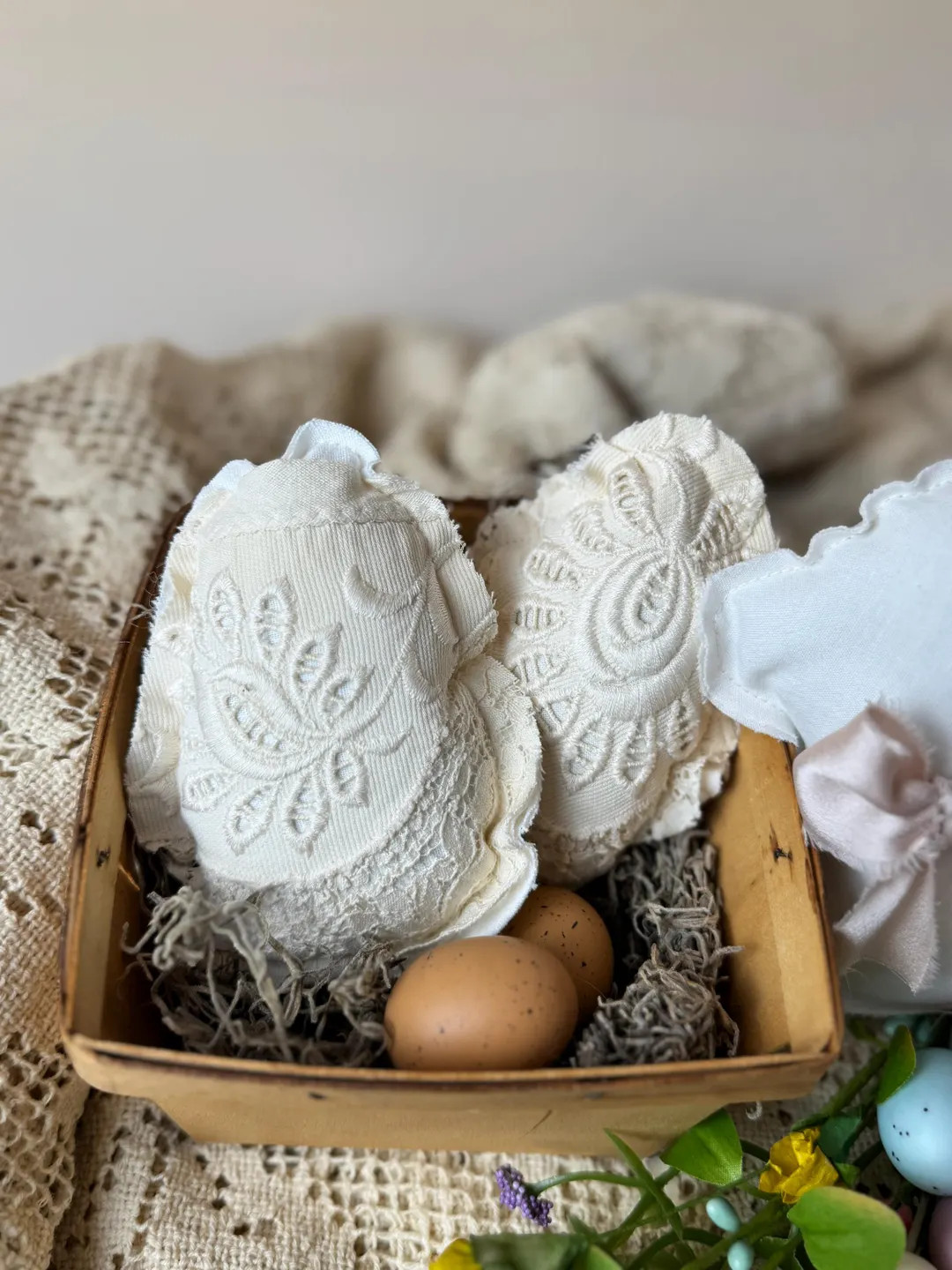 Handmade Quilted Lace Easter Eggs in Berry Basket – Vintage Spring Decor | Etsy (US)