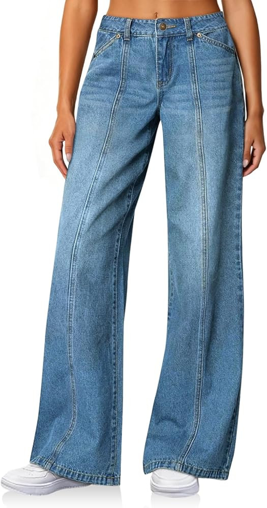 Cicy Bell Womens Wide Leg Jeans High Waisted Baggy Stretchy Front Seam Denim Pants with Pockets | Amazon (US)