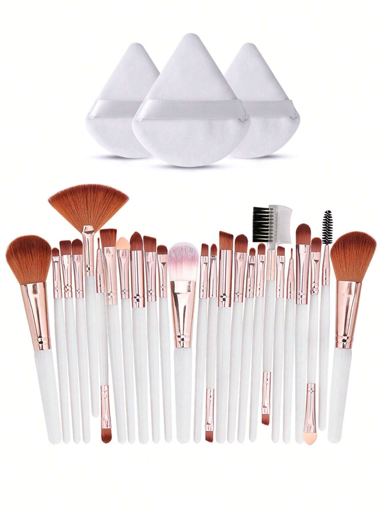 Juego De 3 Esponjas De Maquillaje + 25 Piezas De Brochas De Maquillaje Con Cabello Sintético Pre... | SHEIN