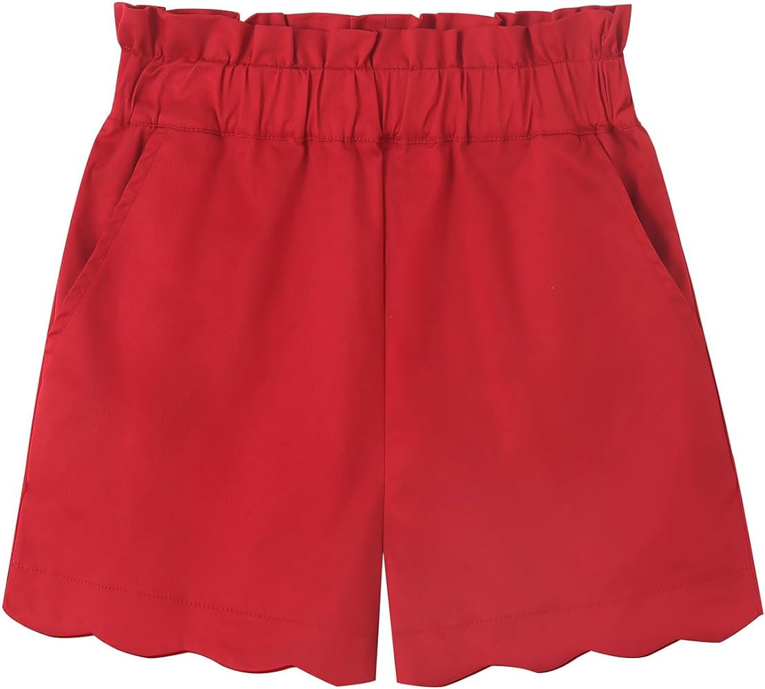 Noomelfish Girls Scalloped Stretch Twill Pull On Shorts with Pockets (5-12 Years) | Amazon (US)