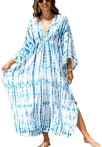 Kaftan Dresses for Women Plus Size V-Neck Moo Moos Batwing Kaftan Beach Dress Bathing Suit Cover-... | Amazon (US)