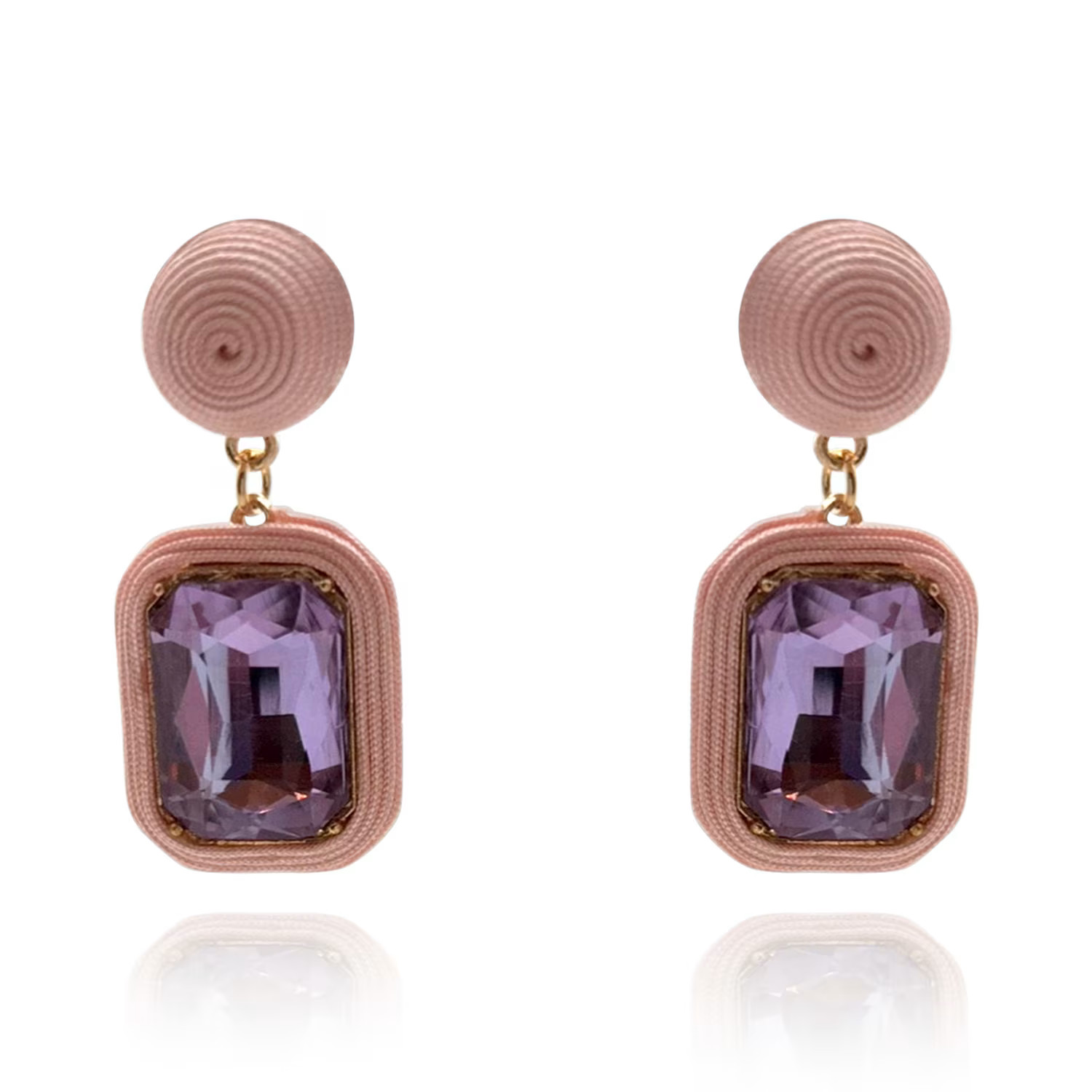 Light Pink Silk-Wrapped Light Amethyst Glass Stone Earrings | Wolf & Badger