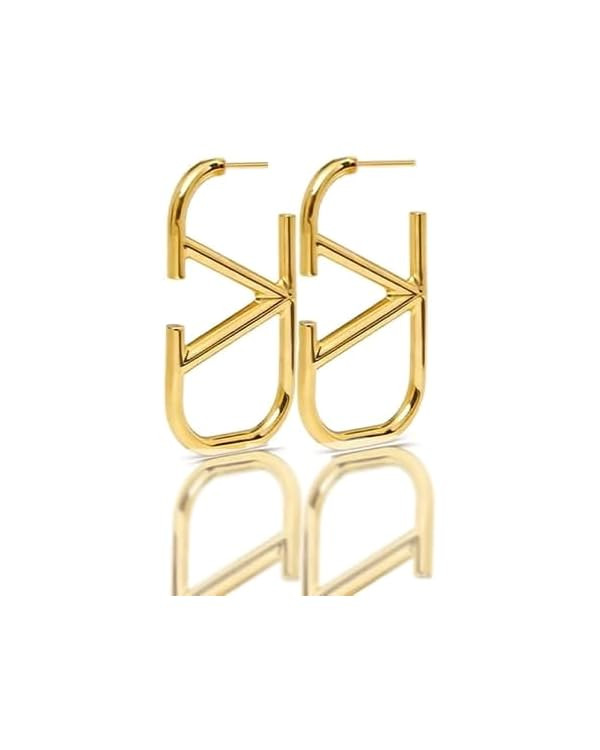 14K V-Shaped Geometric Dangle Earring for Women, Lightweight Hypoallergenic Alphabet Letter V, Lu... | Amazon (US)