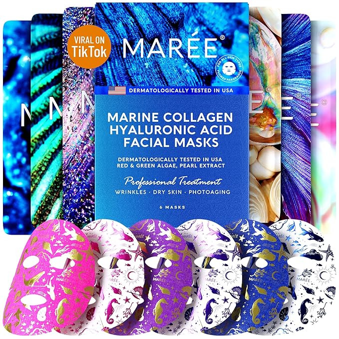 MAREE Facial Masks with Marine Collagen & Hyaluronic Acid - Sheet Moisturizing Masks for Face wit... | Amazon (US)