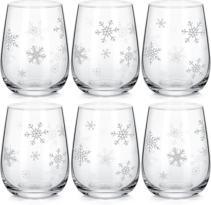 Maxcheck Snowflake Winter Wine Glass Set, Set of 6 Stemless Glasses with Snowflake Design Birthda... | Amazon (US)