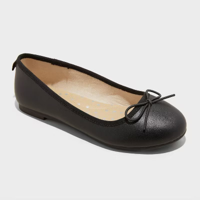 Kids' Diana Slip-On Ballet Flats - Cat & Jack™ Black 1: Memory Foam Insole, Recycled PET Upper, Flocked Outsole | Target