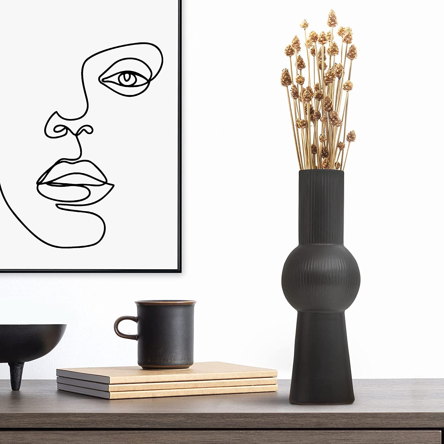 Matte Black Vase – Black Ceramic Vase for Unique Black Vases Home Decor, 9” Tall Modern Vase ... | Amazon (US)