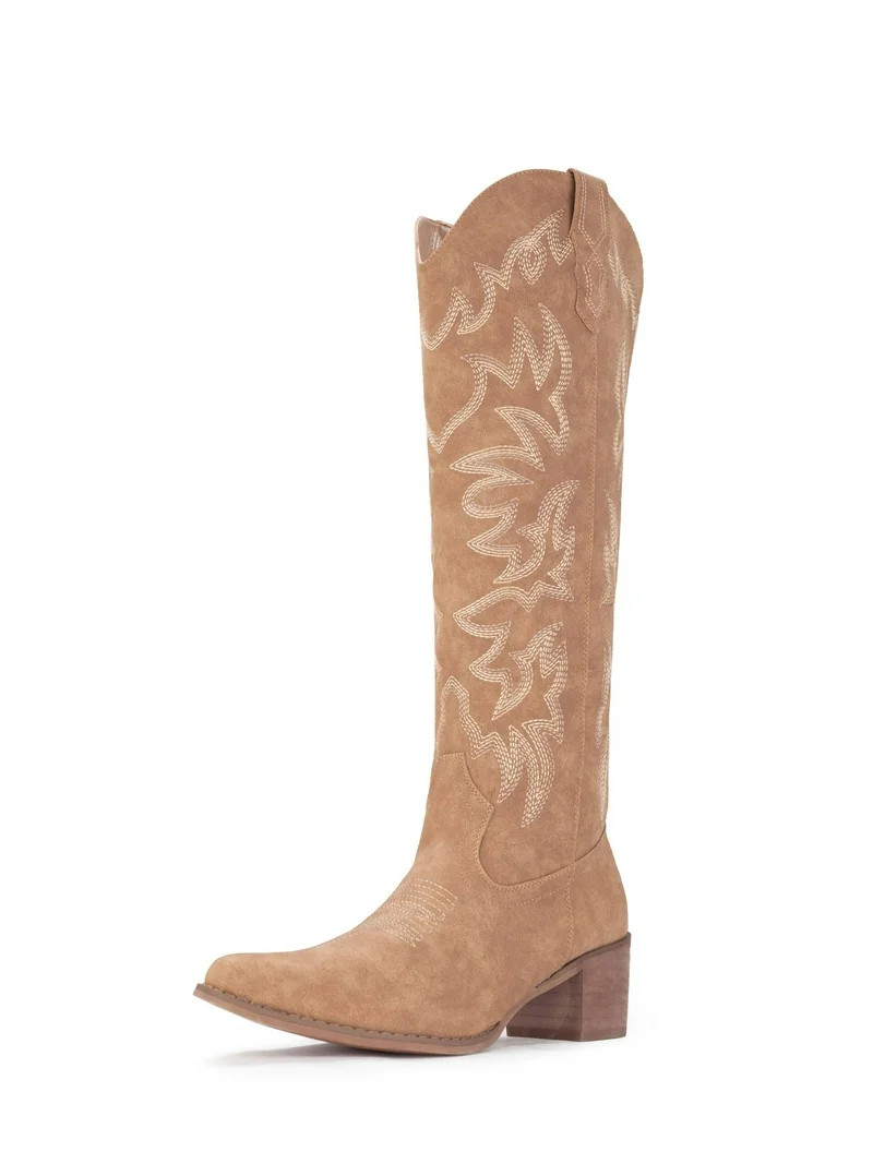 IUV Cowboy Boots For Women Knee High Boots Side Zipper Western Boots - Walmart.com | Walmart (US)