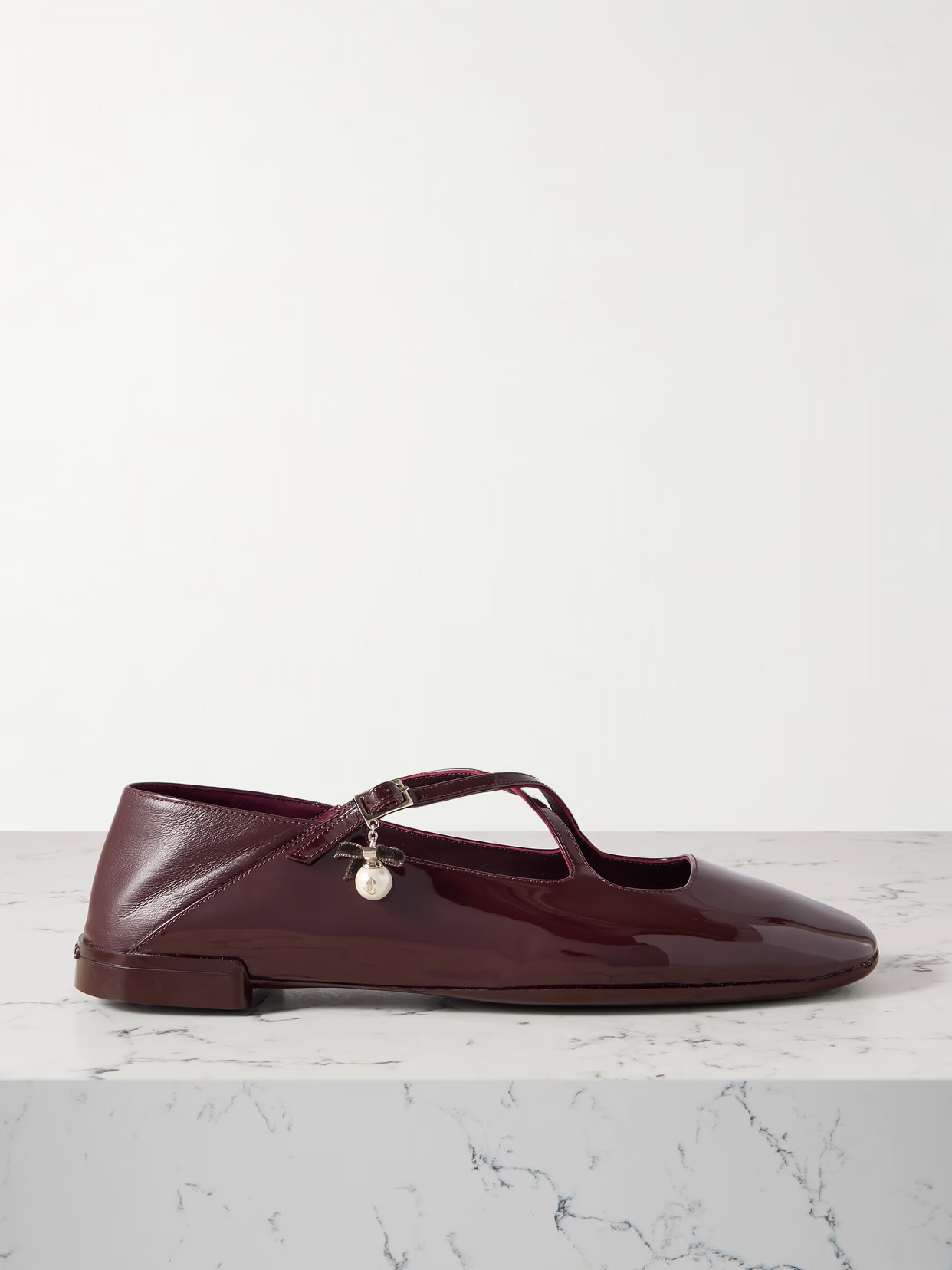 Jimmy Choo - Eleri Collapsible-heel Embellished Patent-leather Ballet Flats - Burgundy | NET-A-PORTER (UK & EU)