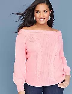 Off-the-Shoulder Cable Sweater | Lane Bryant (US)