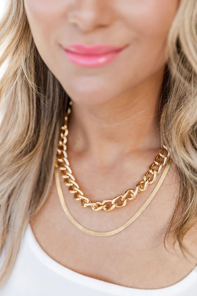 Never Out Of Reach Gold Layered Chunky Necklace | Pink Lily