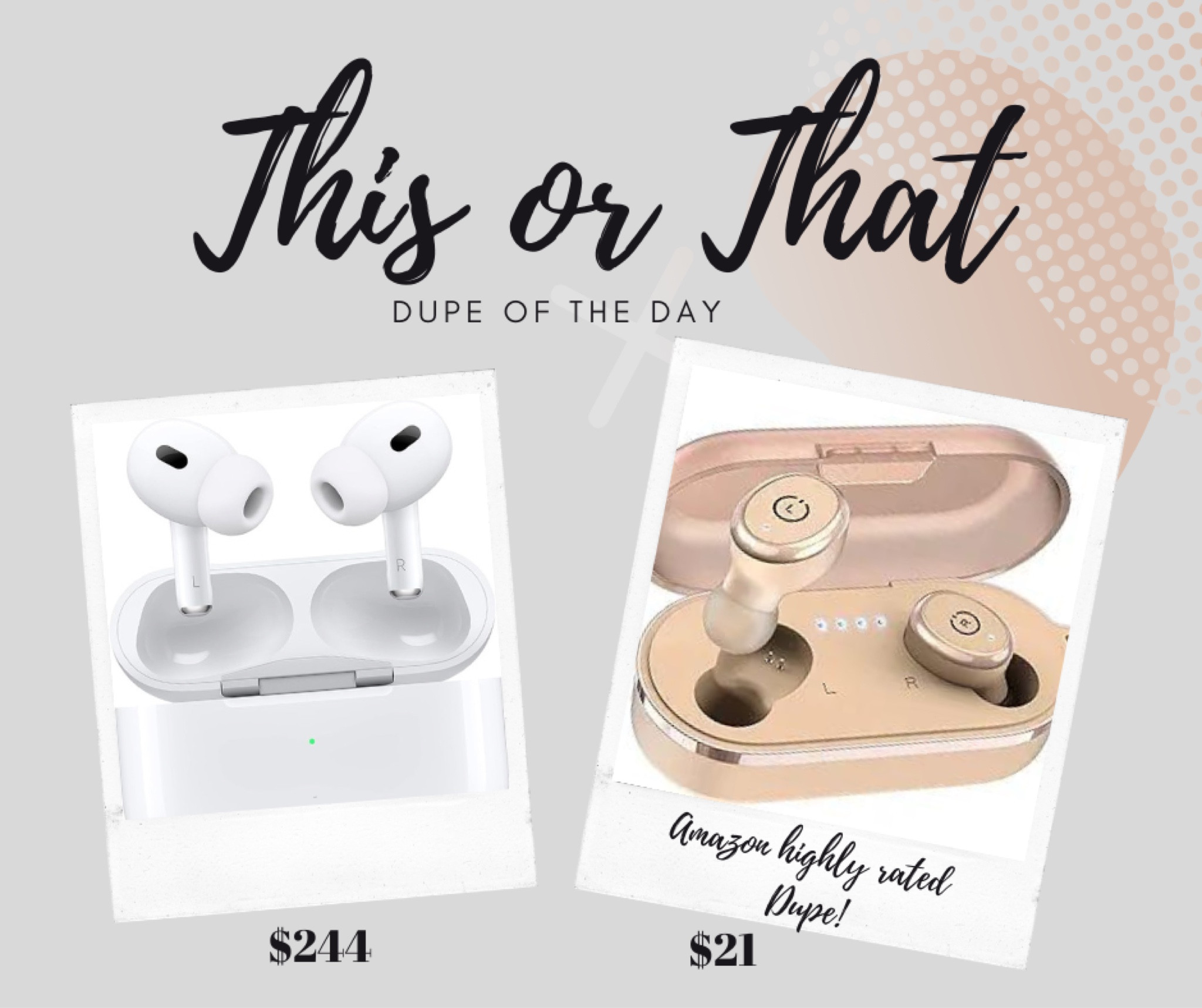 Dupe of the Day!  
I came across this dupe and was skeptical. But the reviews are insane. Thinking I may have to give them a try 
AirPod Pro vs Amazon Dupe
$244 vs $21

#LTKsalealert #LTKfindsunder50 #LTKtravel