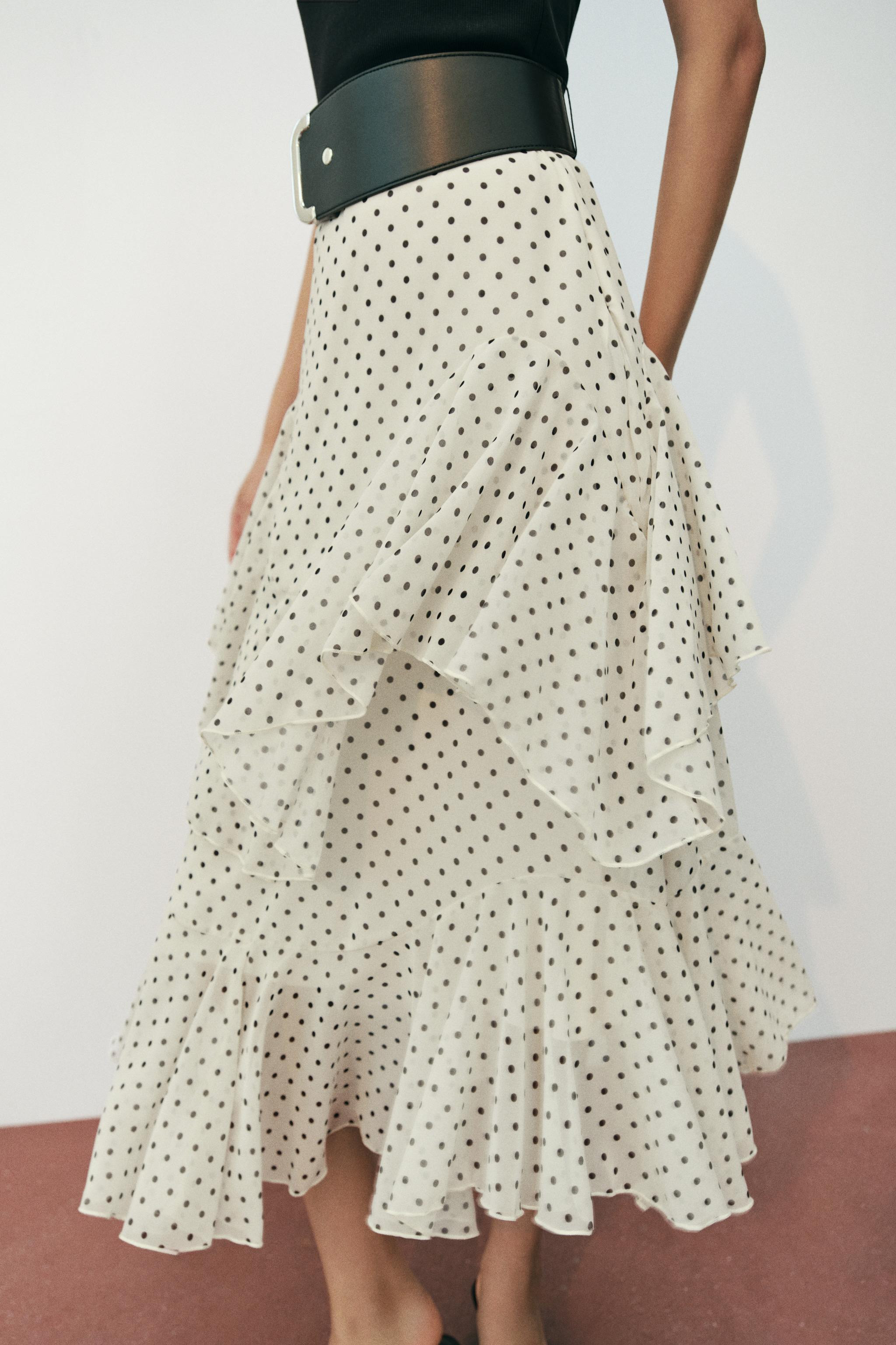 COMBINED POLKA DOT RUFFLED DRESS WITH BELT | Zara UK