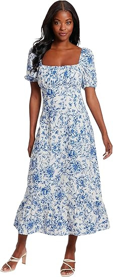 London Times Womens Square Neck Smocked Back Linen Blend Flattering Versatile Spring Summer Garde... | Amazon (US)