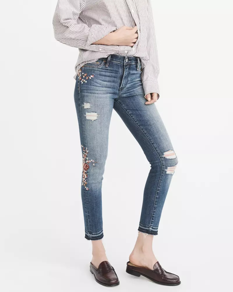 Embroidered Low-Rise Ankle Jeans | Abercrombie & Fitch US & UK