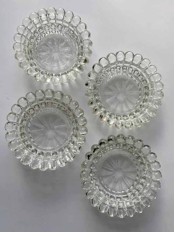 Vintage Set of 4 Mid Century Clear Glass Hobnail Pedestal | Etsy | Etsy (US)