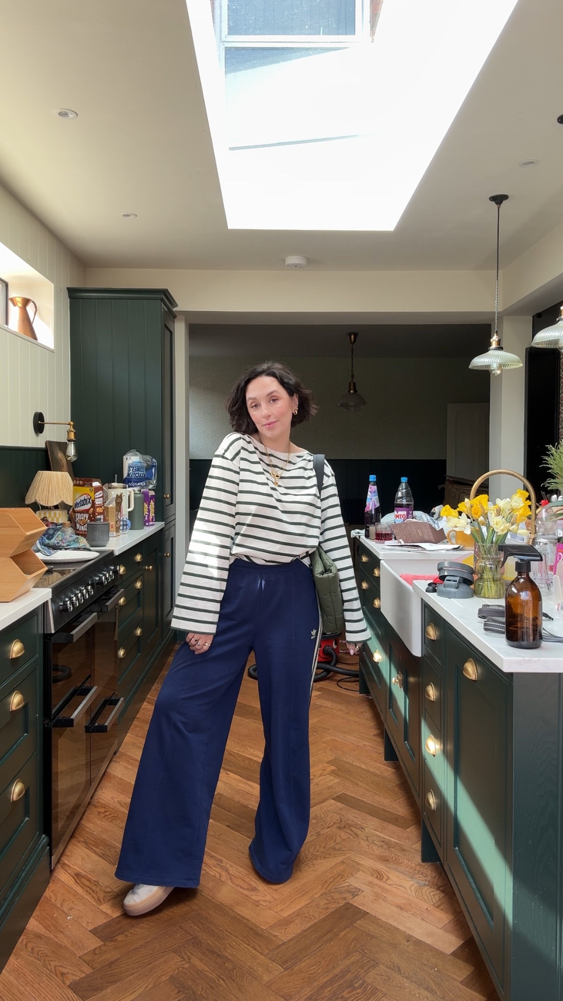 Casual weekend outfit idea 

Adidas track pants 
Stripy long sleeved cotton top 
Adidas gazelles 

#LTKmidsize #LTKuk #LTKspring