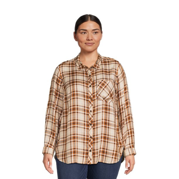 Terra & Sky Women's Plus Size Button Woven Top - Walmart.com | Walmart (US)