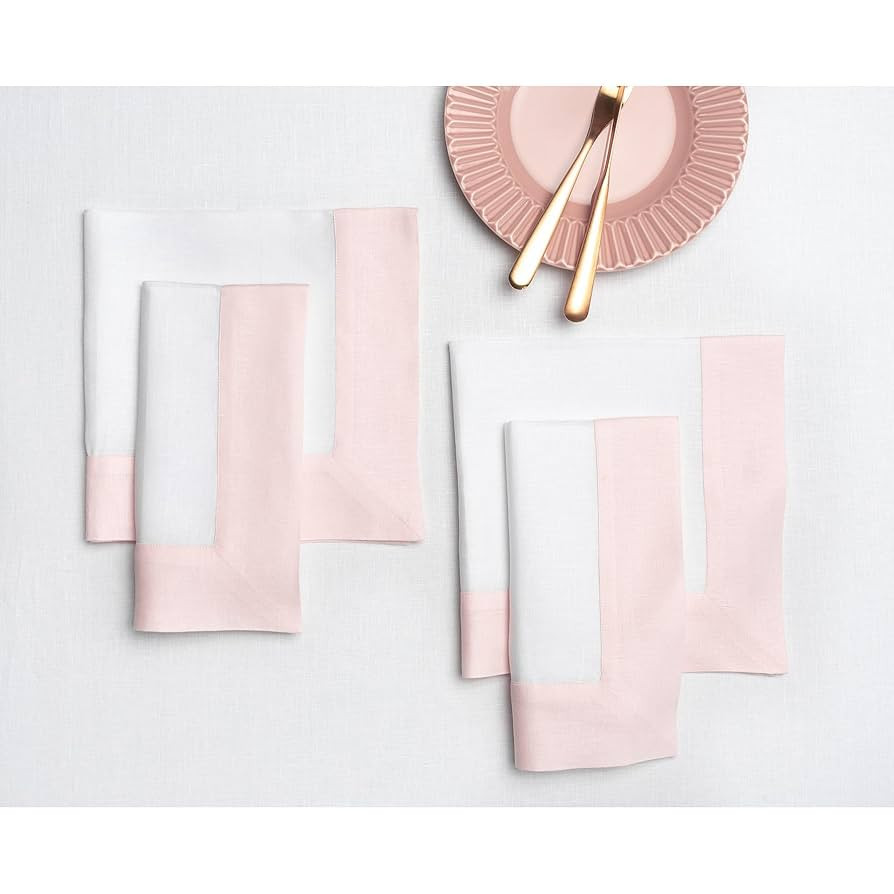 Solino Home Linen Napkins Set of 4-100% Pure Linen Blush Pink and White Dinner Napkins Cloth 20 x... | Amazon (US)