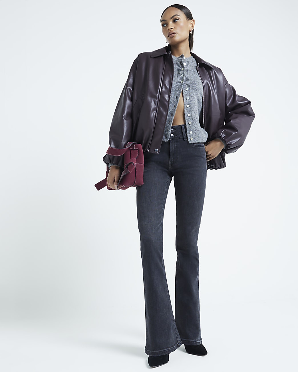 Black Double Waistband Bootcut Jeans | River Island (UK & IE)