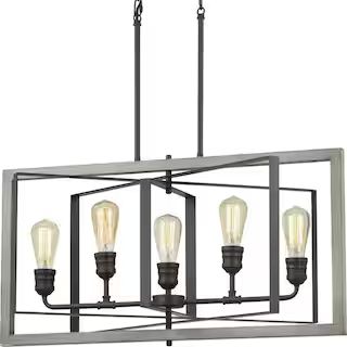 Home Decorators Collection Palermo Grove 5-Light Graphite Linear Rectangular Chandelier with Oak ... | The Home Depot
