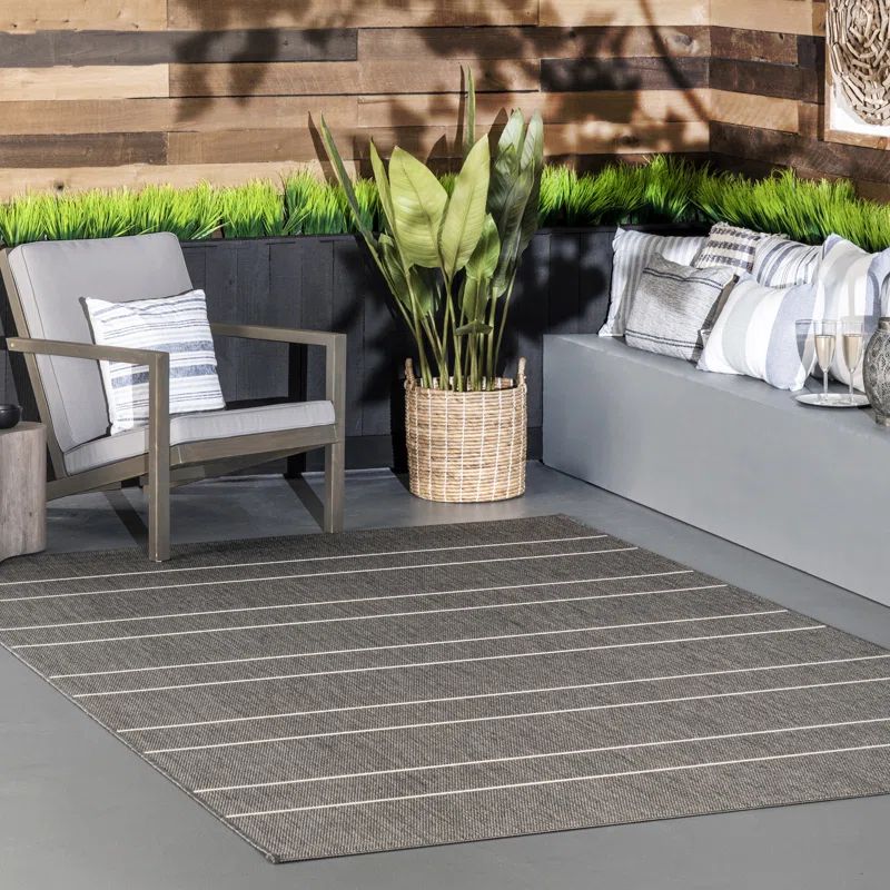 Reardon Striped Indoor / Outdoor Area Rug in Gray | Wayfair North America