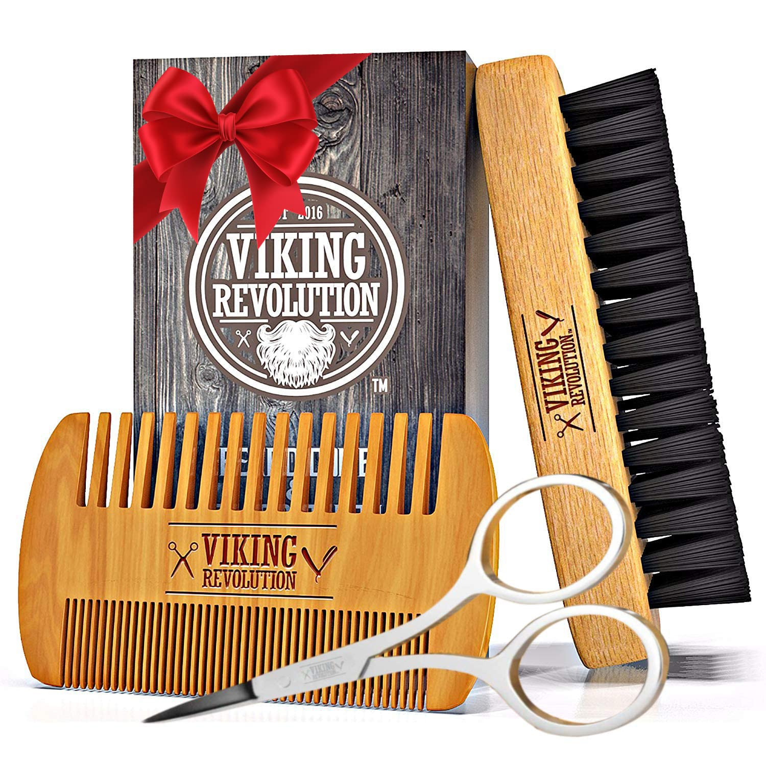 Viking Revolution Beard Comb & Beard Brush Set for Men -- Natural Boar Bristle Brush and Dual Act... | Amazon (US)