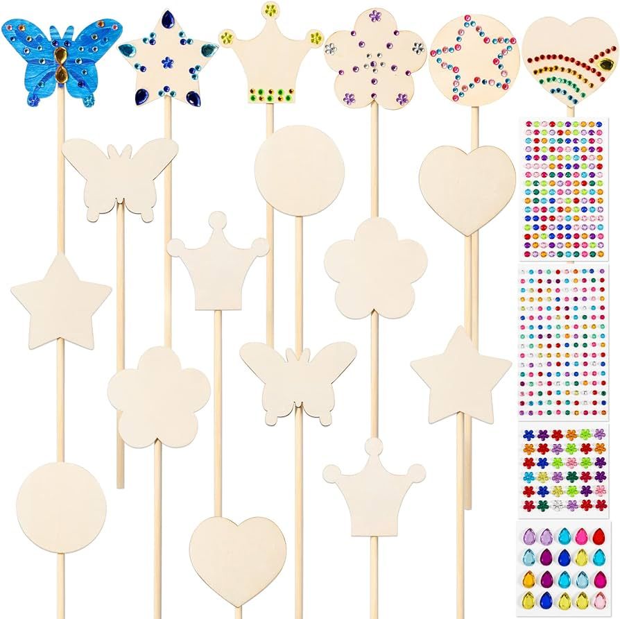 Pllieay Princess Fairy Wands Kit Include 18 Pieces 6 Styles Unfinished Wooden Princess Wand and 4... | Amazon (US)