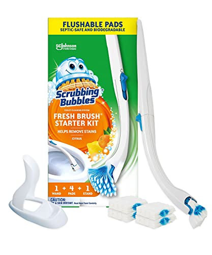 Scrubbing Bubbles Toilet Bowl Cleaning System with Flushable & Disposable Cleaner Refill Pads, Fights Odors and Helps Remove Limescale & Hard Water Stains, Citrus Scent, 1 Wand + 4 Refills + 1 Stand | Amazon (US)