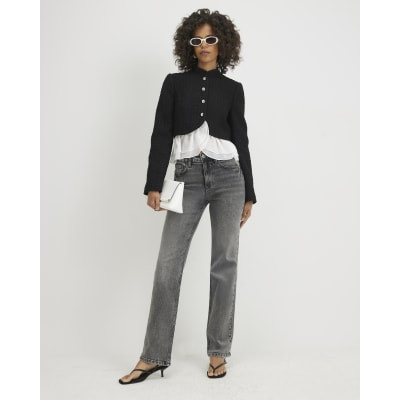 Grey High Waisted Stretch Straight Leg Jeans | River Island UK & IE
