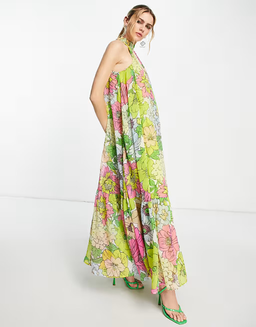ASOS EDITION halter maxi dress in retro floral print | ASOS (Global)