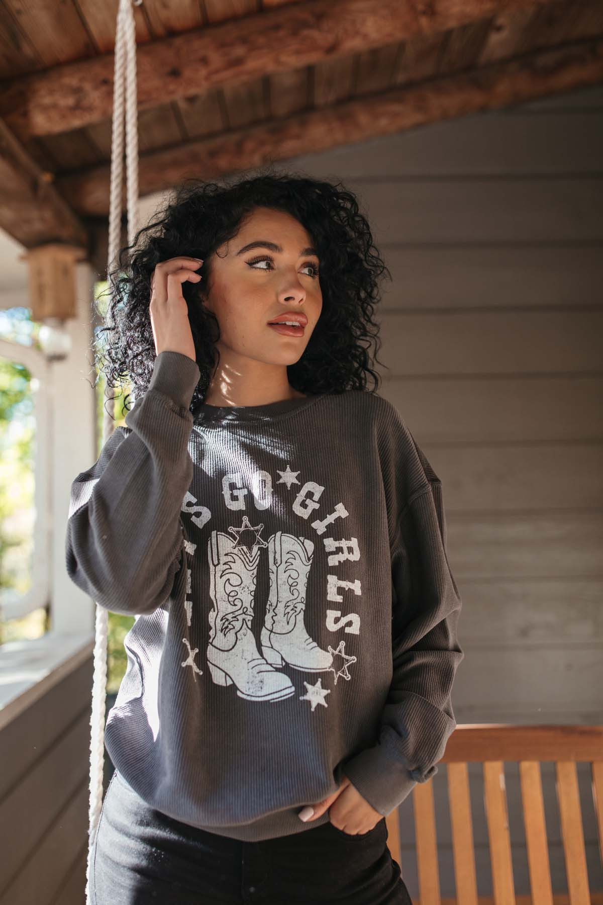 Let's Go Girls Ribbed Sweatshirt Black | The Post