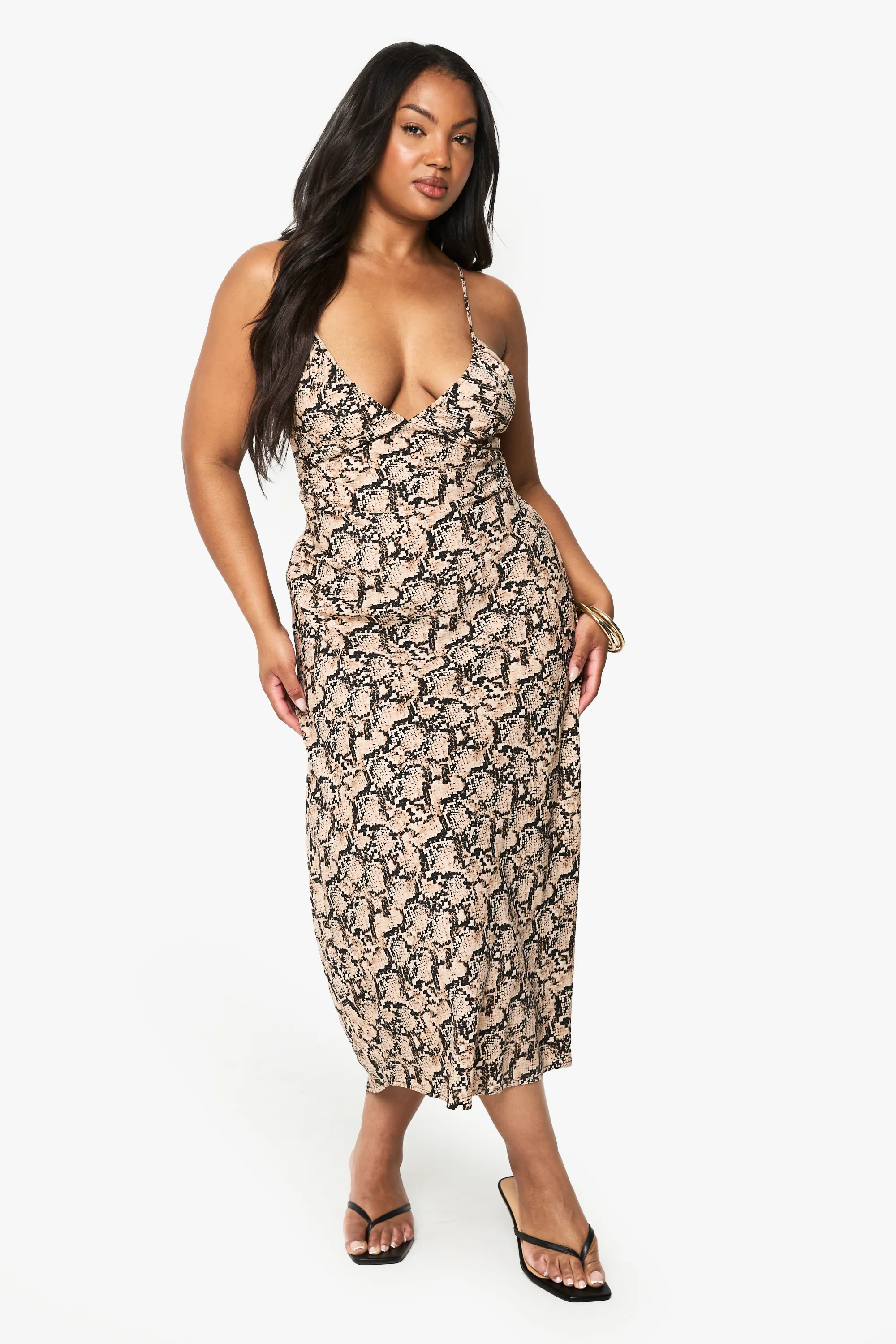 Plus Snake Print Strappy Midaxi Dress | boohoo (US & Canada)