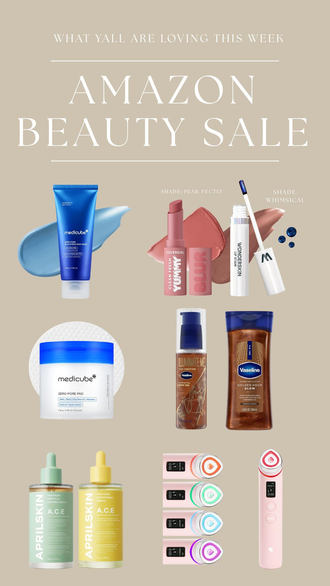 My everyday go-tos are on sale! Amazons top selling skincare device is on massive sale and this has transformed my skin forever!! 
• 
• 
Beauty sale, skincare products, Korean skin care, medicube, lip stain, beauty 

 #LTKgrwm #LTKSaleAlert #LTKBeauty