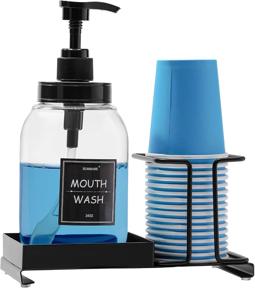 Summark Mouthwash Dispenser for Bathroom,Mouth Wash Pump Bottle with Stainless Steel Cup Holder,2... | Amazon (US)