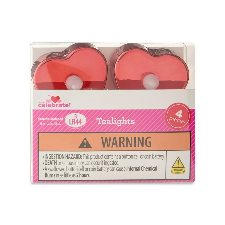 Heart Flameless LED Tealight Candles, Red, 4 Count, Valentine's Day by Way To Celebrate | Walmart (US)