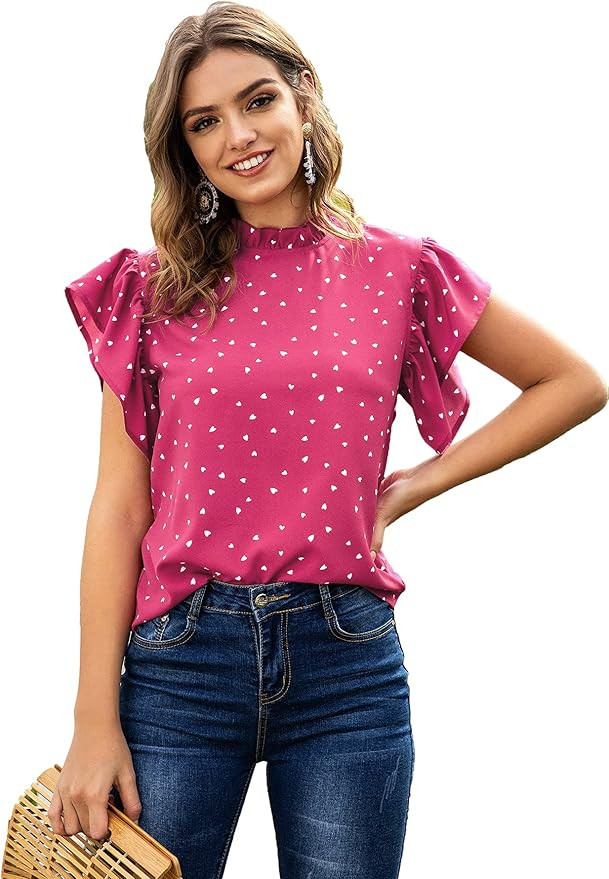 Lilosy Women Casual Ruffle Short Sleeve Work Blouse Elegant Office Top | Amazon (US)