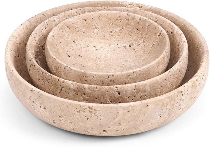 SPESHSTONES Travertine Bowls Set of 3 Handmade Small Decorative Mixing Plates and Bowl for Dark S... | Amazon (CA)