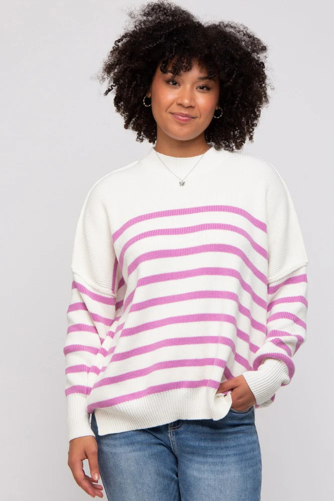Pink Striped Drop Shoulder Sweater | PinkBlush Maternity