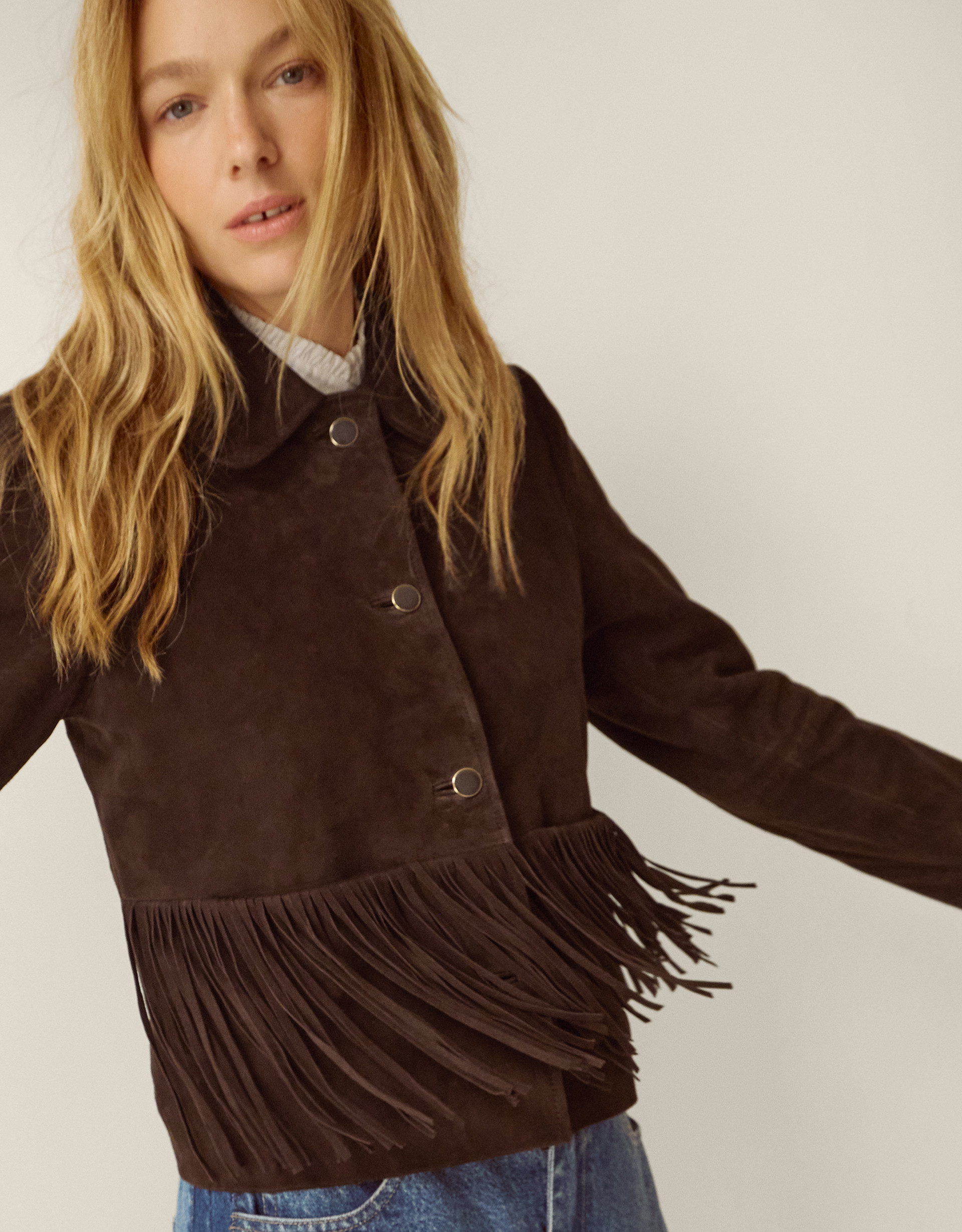 Maude Fringe Suede Jacket Brown | Monsoon (UK)