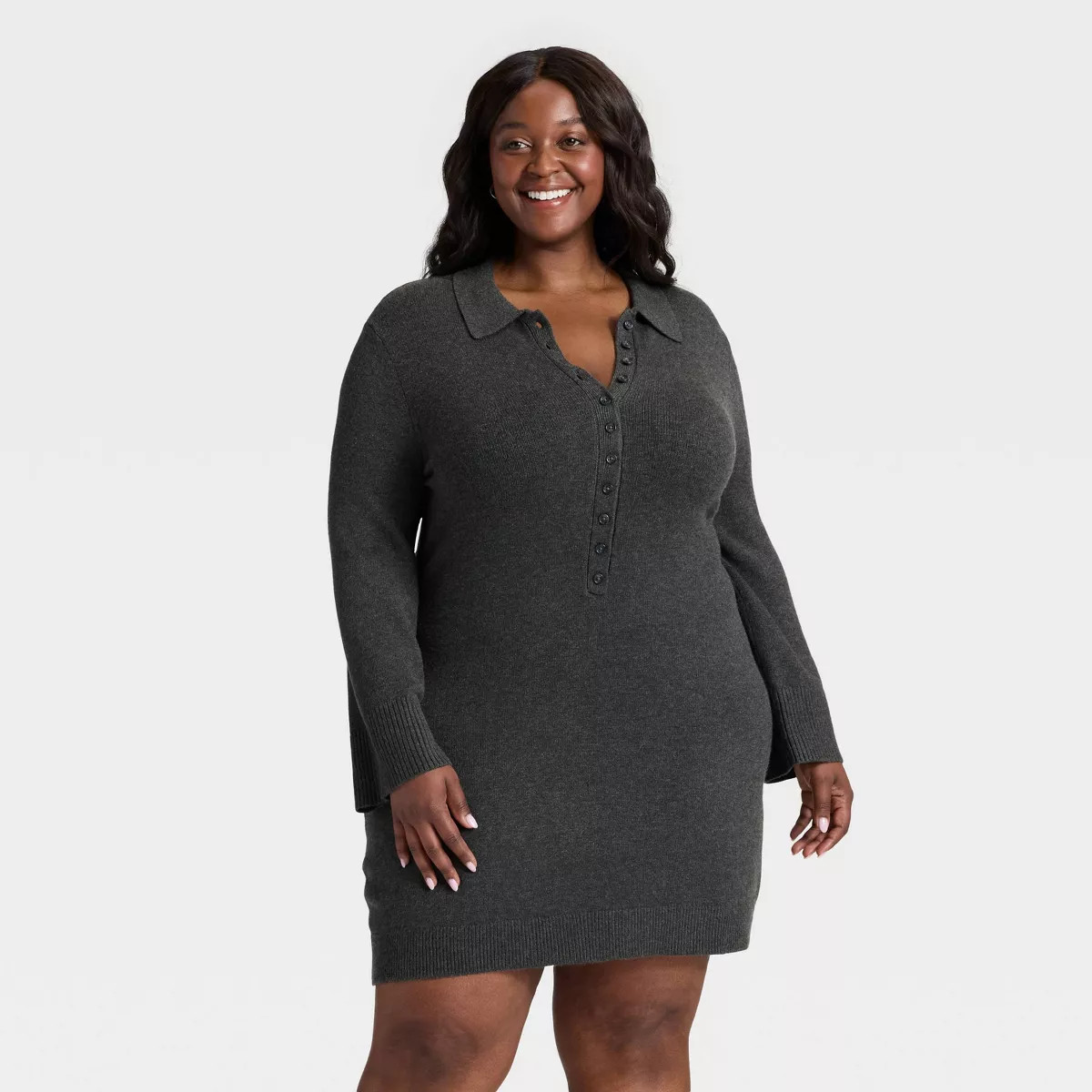 Women's Long Sleeve Sweater Dress - A New Day™ Dark Heather Gray 4X | Target