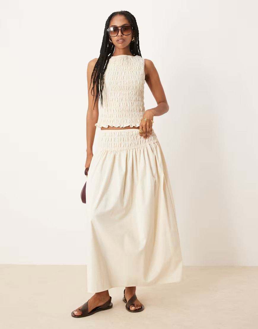 ASOS DESIGN shirred waist maxi skirt in ivory-White | ASOS (Global)