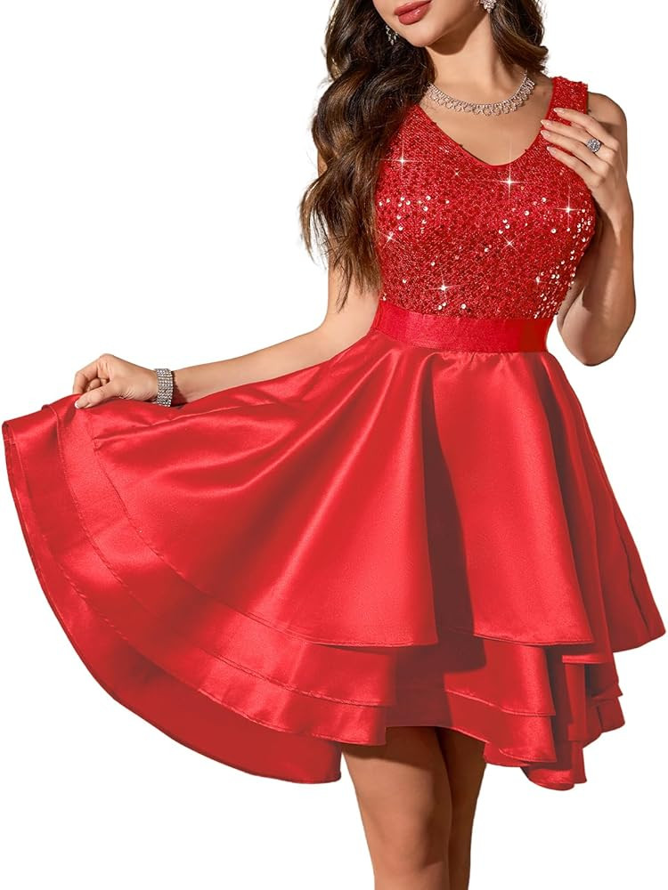 Meetjen Womens Sparkly Homecoming Dresses for Teens Short Sequin High Low Formal Prom Dress Cockt... | Amazon (US)