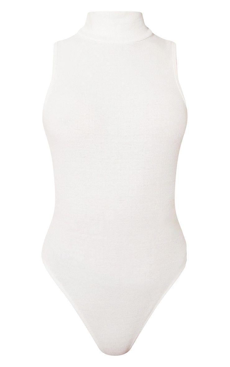 Basic White Rib High Neck Sleeveless Bodysuit | PrettyLittleThing US